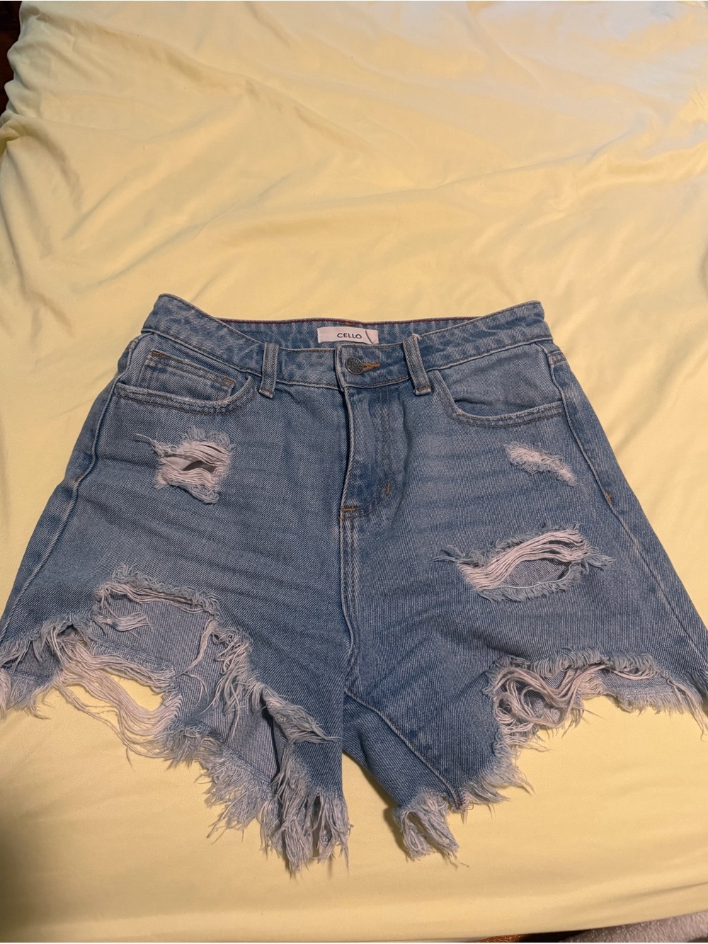 CELLO Light Blue Ripped High-Rise Denim Shorts